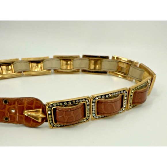 Vintage RARE 1990’s SAND CASTLE Studded Brass  Leather Rhinestone 1.25\
